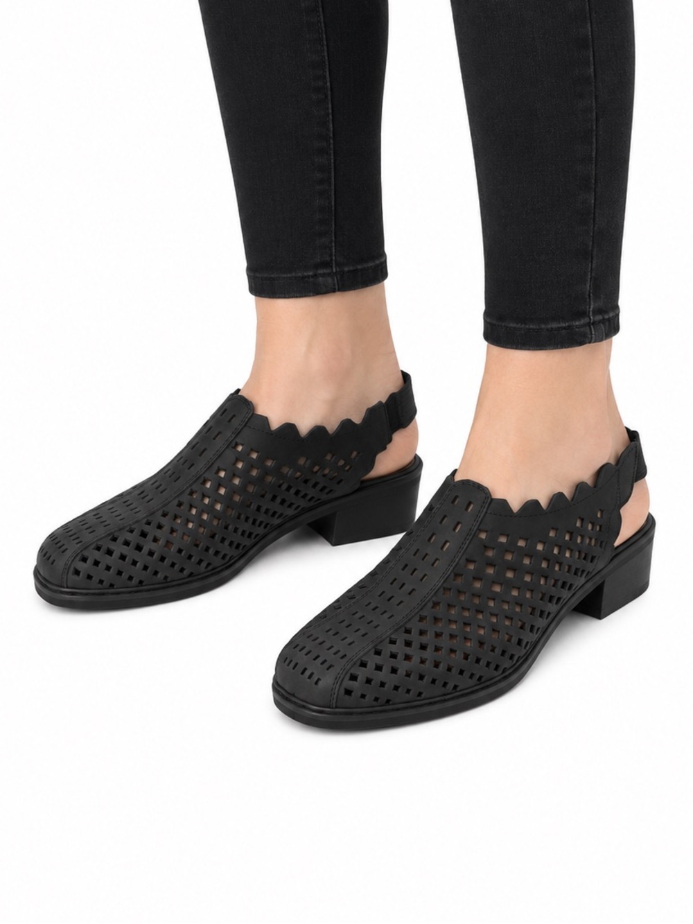 Size 10 (EU 41) Rieker Women’s Black Leather Perforated Slingback Shoes